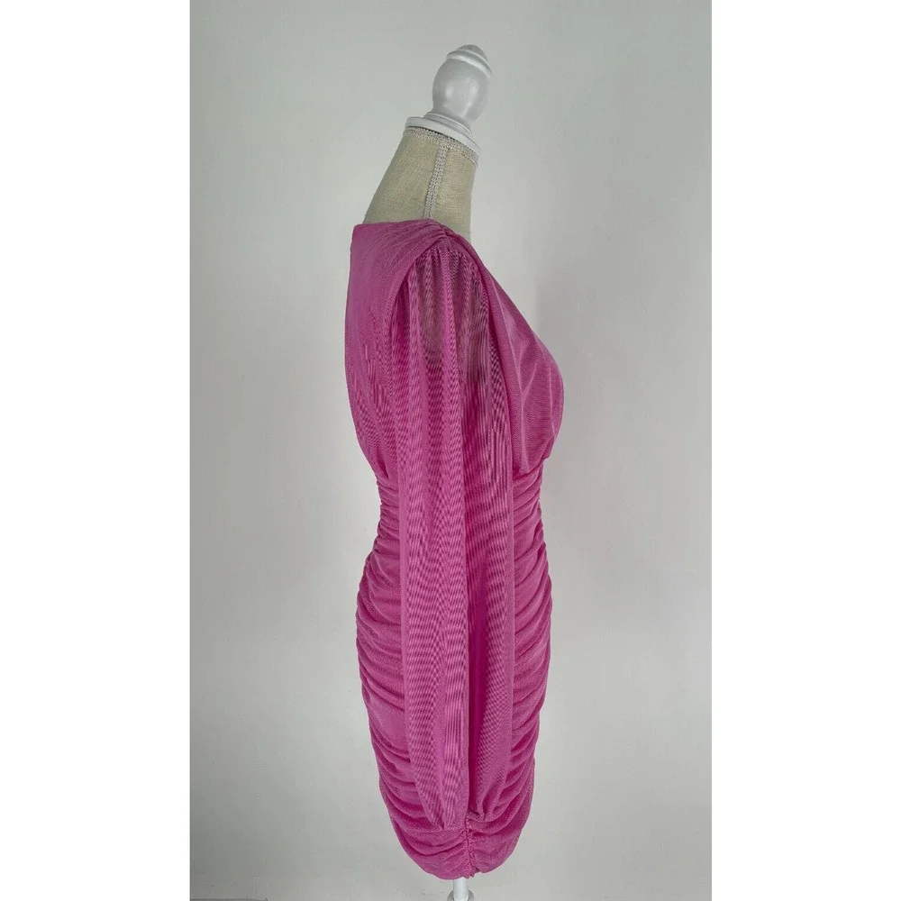 Love X Design Womens Super Pink Ruched Bodycon Dress Long Sleeve Size Medium NWT
